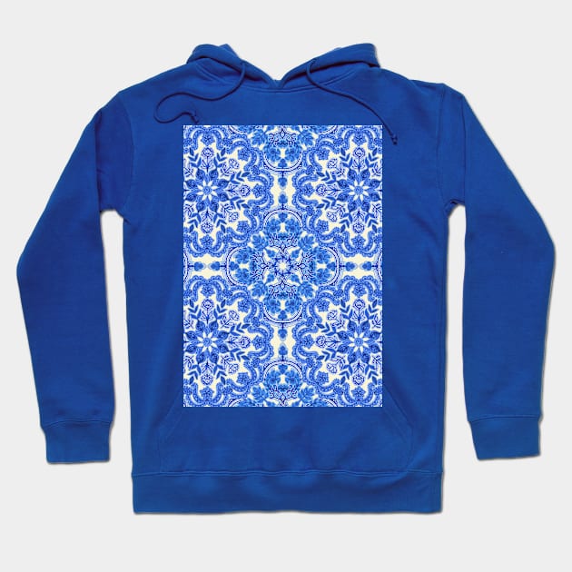 Cobalt Blue & China White Folk Art Pattern Hoodie by micklyn